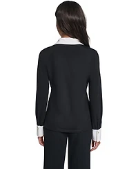 Karl Lagerfeld Paris Petite Long-Sleeve Colorblock-Knit Blouse