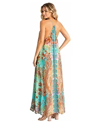 La Moda Clothing Women's Medallion and Paisley Long-Sleeve Wrap Maxi Dress