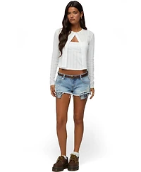 Edikted Women's Catrine Low-Rise Distressed Plaid Denim Shorts, 2" Inseam