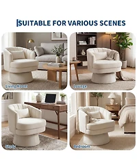 homfan Velvet Swivel Barrel Accent Chair with Lumbar Pillow, Soft Upholstered Armchair for Living Room Cozy 360degree(s) Round Base Reading
