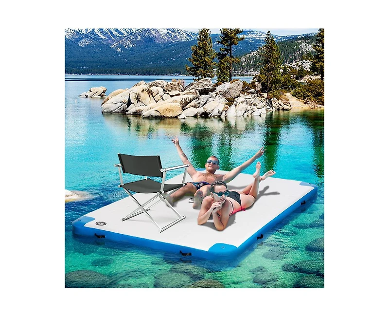 Hikeen 10' x 7' Inflatable Dock Platform with Air Pump and Backpack, For Pool Beach Ocean