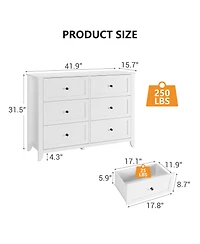 41.7" Wide 6-Drawer Storage Dresser, Modern Lacquered Chest with Deep Drawers, Multi-Purpose Storage Cabinet for Bedrooms, Hallways and Entryways