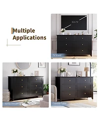 54" Wide 6-Drawer Lacquered Storage Chest, Modern Dresser with Deep Drawers, Multi-purpose Organizer for Bedrooms, Hallways and Entryways