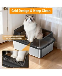 homfan High Sided and Non-Stick Stainless Steel Cat Litter Box, Extra Large, Odor Resistant, Anti-Leak, Easy to Clean, Non-Slip Base for Cat