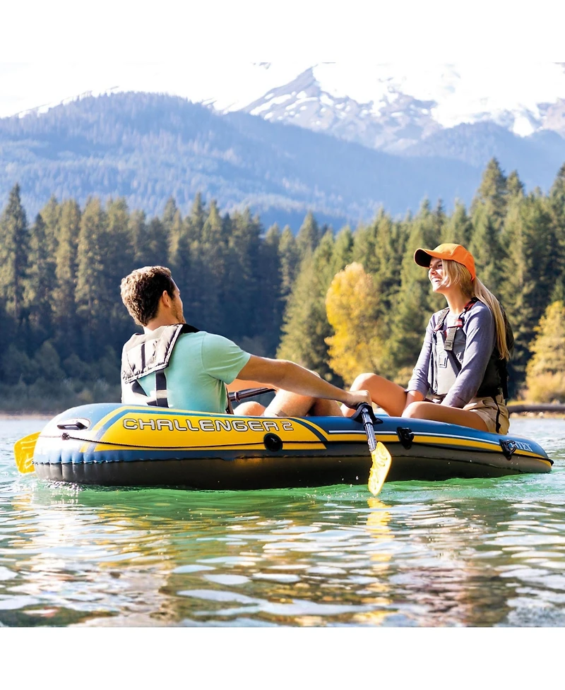 Intex Challenger 2 Inflatable 2 Person Floating Boat Raft Set w/ Oars & Air Pump