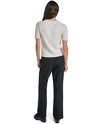Karl Lagerfeld Paris Petite Cable-Knit Short-Sleeve Embellished Sweater