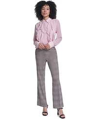 Karl Lagerfeld Paris Petite Plaid Flared Pants