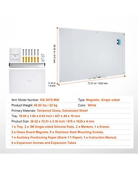 Yobtop Magnetic Glass Whiteboard, Dry Erase Board Wall-Mounted Large White Glassboard Frameless,Marker Tray,Eraser and 2 Markers Included