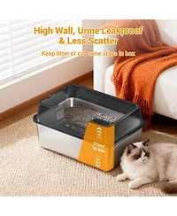 homfan Stainless Steel Enclosed Box with Lid, High-Sided Leak-Proof Pan for Large and Multi-Cat Homes, Non-Stick Odor Control, Easy Clean Scoop