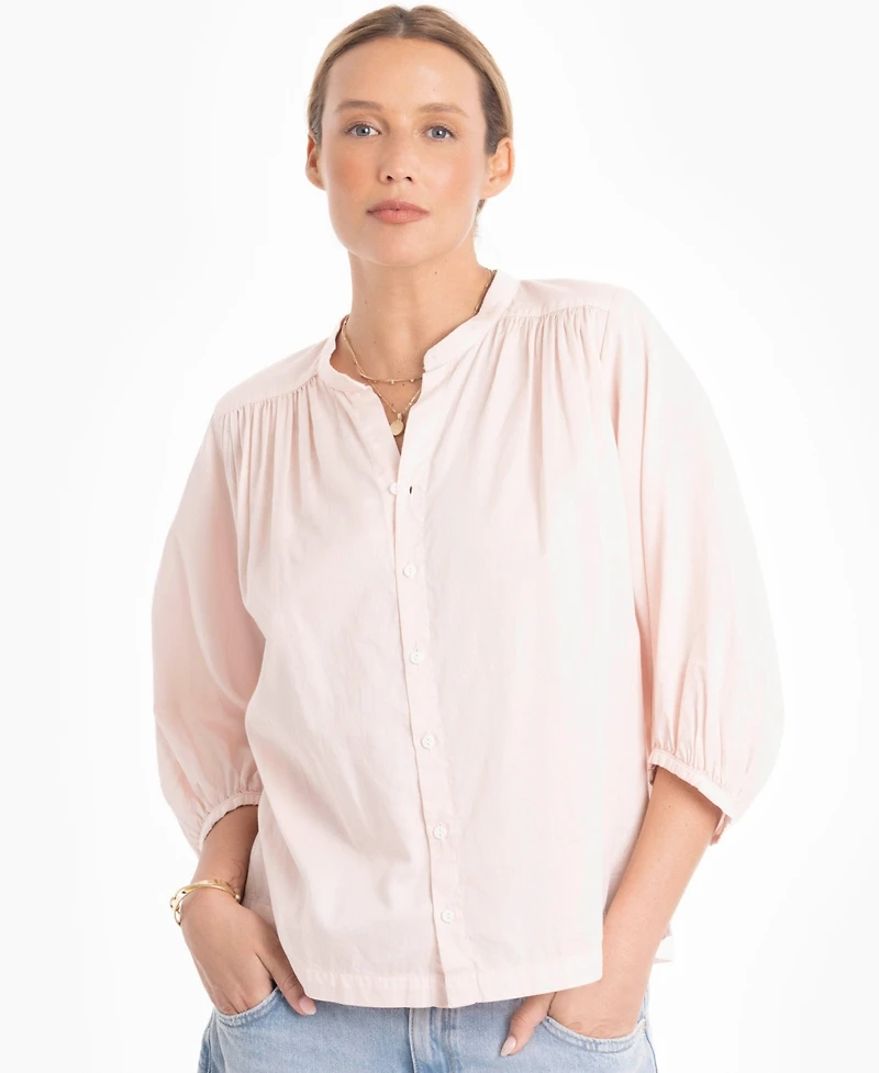 Ocean+Main Women's 3/4-Length Sleeve Button-Front Peasant Top