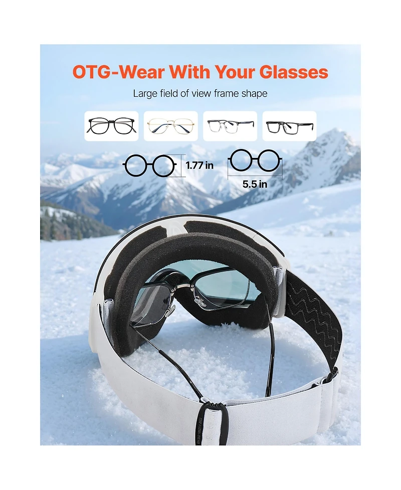 Sugift Frameless Otg Anti-Fog Snow Goggles With Spherical Lens Tpu Frame For Men Women Youth