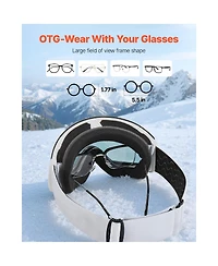 Sugift Frameless Otg Anti-Fog Snow Goggles With Spherical Lens Tpu Frame For Men Women Youth