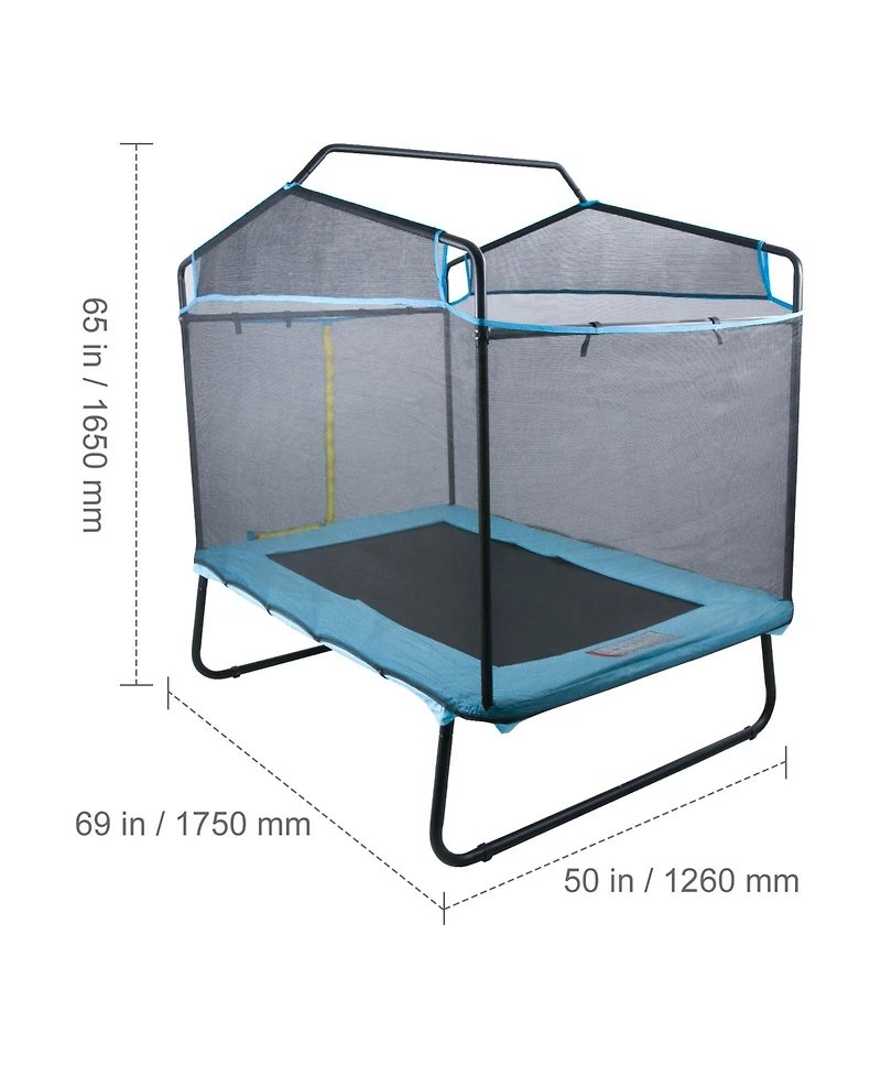 Sugift Kids Indoor Outdoor Trampoline with Safety Enclosure Net Gymnastics Bar Hammock