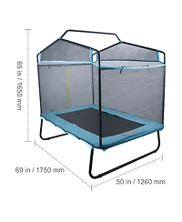 Sugift Kids Indoor Outdoor Trampoline with Safety Enclosure Net Gymnastics Bar Hammock