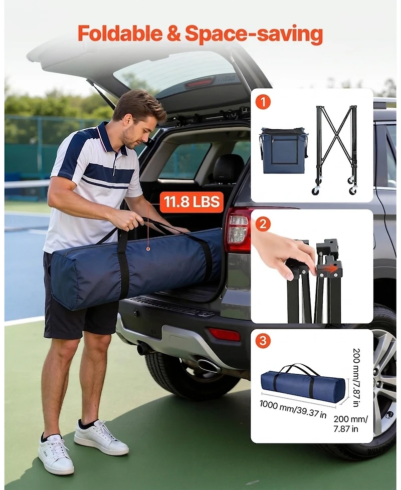 Sugift 2-in-1 Tennis Pickleball Hopper with Pickup Tube Foldable Basket Cart Holds 150 or 260 Balls