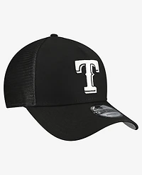 New Era Men's Black Texas Rangers Side Script 9FORTY A-Frame Trucker Adjustable Hat