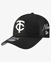 New Era Men's Black Minnesota Twins Side Script 9FORTY A-Frame Trucker Adjustable Hat