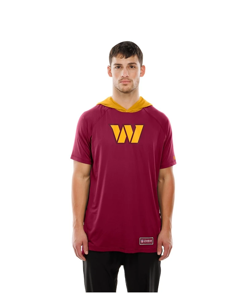 New Era Men's Scarlet Washington Commanders Combine Authentic Hooded Raglan Short-Sleeve T-Shirt