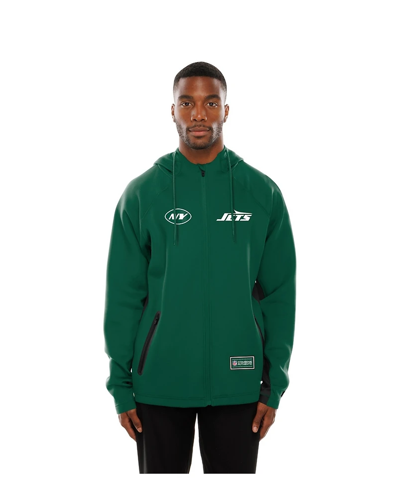 New Era Men's Green York Jets Combine Authentic Raglan Scuba Full-Zip Hoodie
