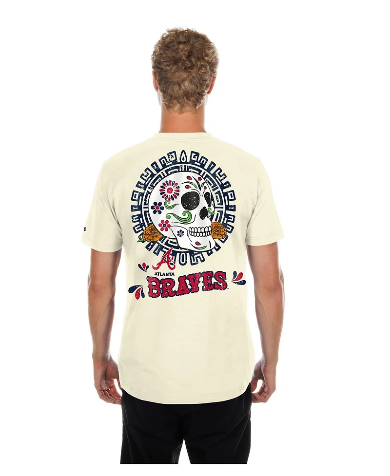 New Era Men's Natural Atlanta Braves Dia de los Muertos Sugar Skull T-Shirt