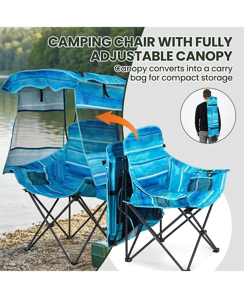 Mooncool Beach Chair with Canopy Shade Portable Folding Camping Cooler Bag and Cup Holder