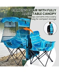 Mooncool Beach Chair with Canopy Shade Portable Folding Camping Cooler Bag and Cup Holder