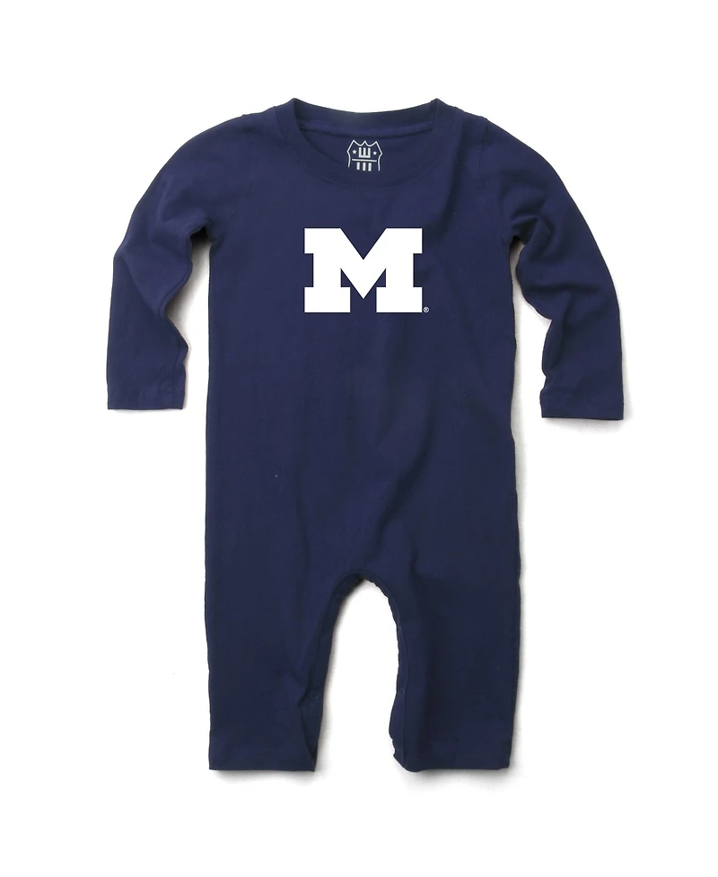 Wes & Willy Baby Boys and Girls Navy Michigan Wolverines Long Sleeve Romper