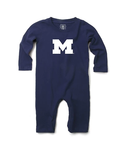 Wes & Willy Baby Boys and Girls Navy Michigan Wolverines Long Sleeve Romper