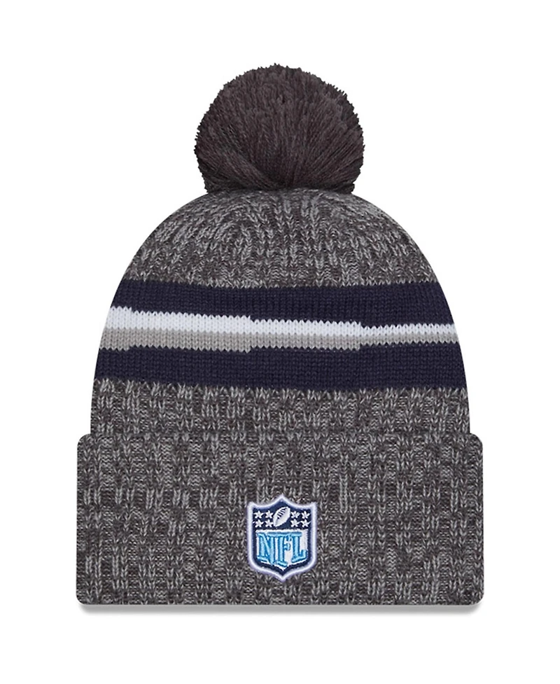 New Era Men's Gray Tennessee Titans 2023 Sideline Sport Cuffed Pom Knit Hat