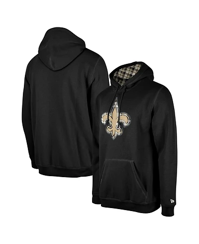 New Era Men's Black Orleans Saints 3rd Down Plaid Pullover Hoodie