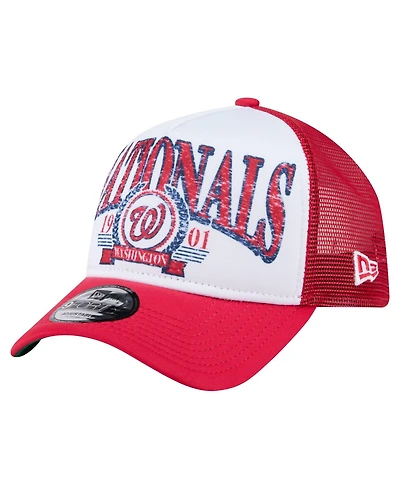 New Era Men's Red Washington Nationals Distressed 9FORTY A-Frame Adjustable Trucker Hat