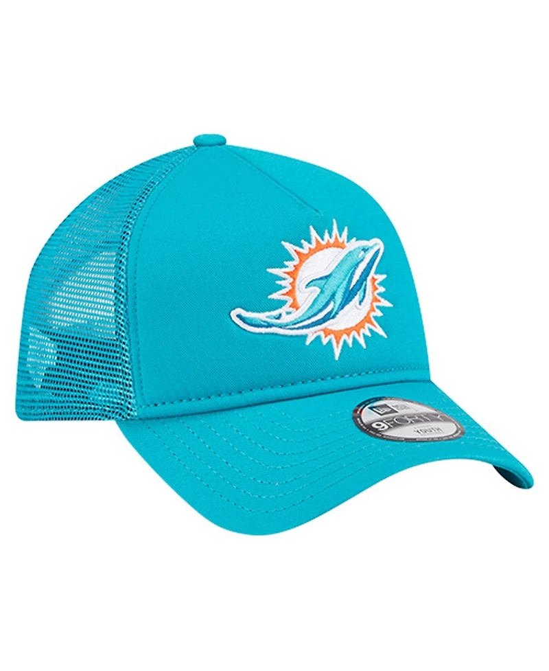 New Era Big Boys and Girls Aqua Miami Dolphins Main A-Frame 9FORTY Adjustable Hat
