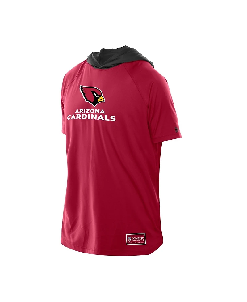 New Era Men's Cardinal Arizona Cardinals Combine Authentic Hooded Raglan Short-Sleeve T-Shirt