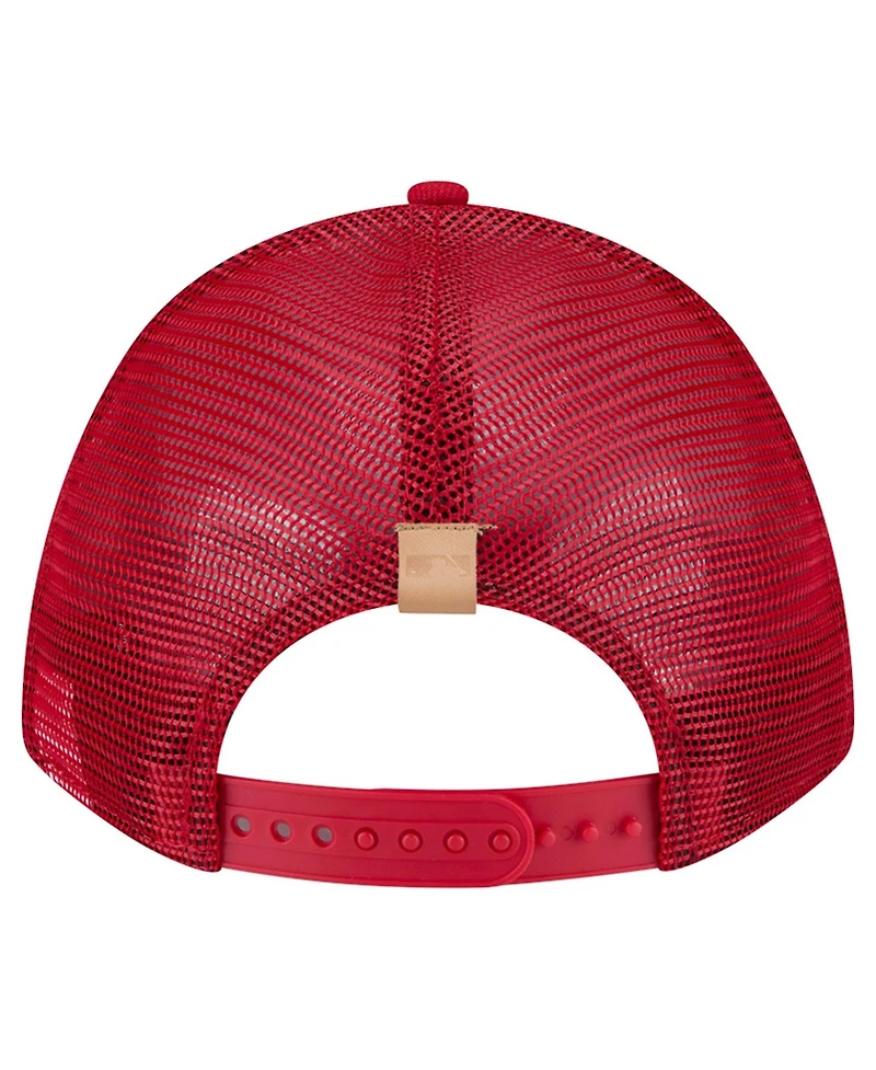 New Era Men's Stone/Red Philadelphia Phillies Text A-Frame Trucker 9FORTY Hat