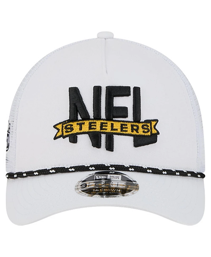 New Era Men's White Pittsburgh Steelers Nfl 9FORTY A-Frame M-Crown Adjustable Trucker Hat