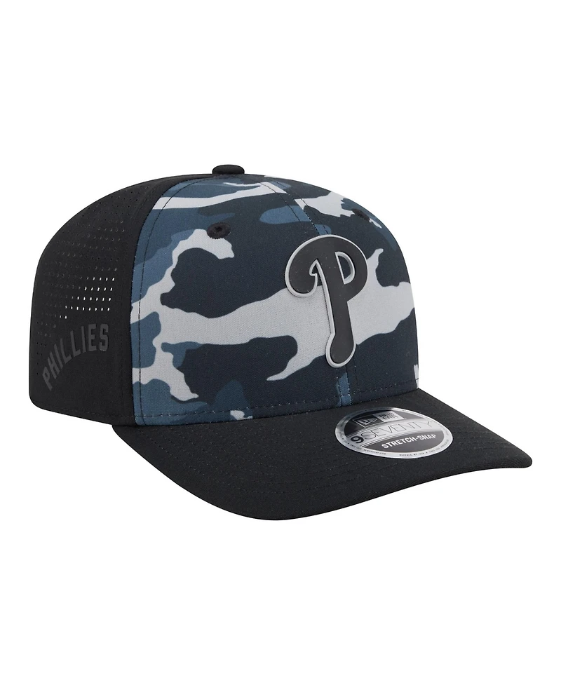 New Era Men's Black Philadelphia Phillies Tonal Camo 9SEVENTY Stretch-Snap Hat