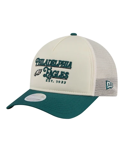 New Era Women's Cream/Green Philadelphia Eagles Retro A-Frame 9FORTY Adjustable Hat