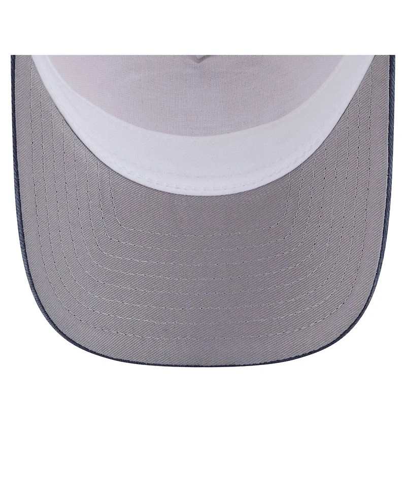 New Era Men's Light Beige/Navy Boston Red Sox Frayed M-Crown A-Frame 9FORTY Trucker Adjustable Hat