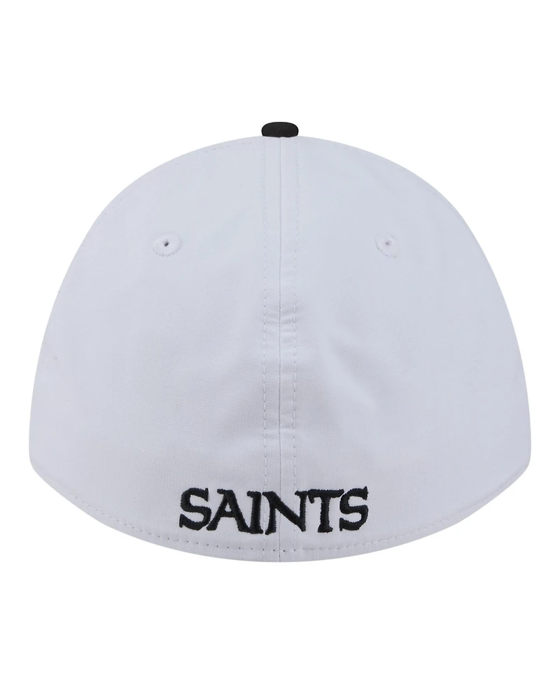 New Era Men's White/Black Orleans Saints Patch 39THIRTY A-Frame M-Crown Perforated Flex Hat