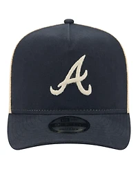 New Era Men's Navy/Natural Atlanta Braves Grained 9FIFTY A-Frame Trucker Adjustable Hat