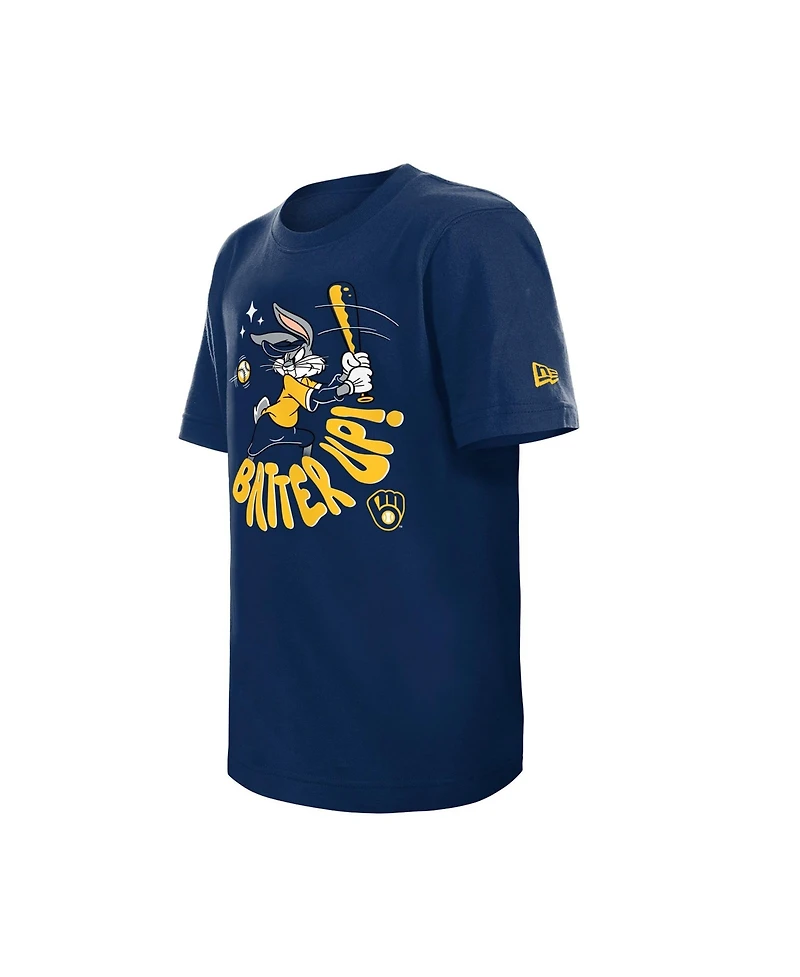 New Era Big Boys and Girls Navy Milwaukee Brewers Looney Tunes T-Shirt