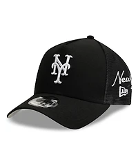 New Era Men's Black New York Mets Side Script 9FORTY A-Frame Trucker Adjustable Hat