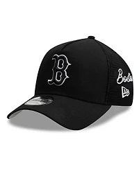 New Era Men's Black Boston Red Sox Side Script 9FORTY A-Frame Trucker Adjustable Hat
