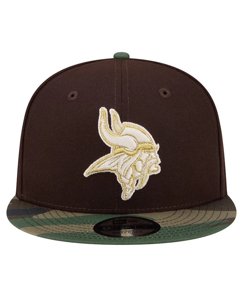 New Era Men's Dark Brown Minnesota Vikings Burnt Wood Camo 9FIFTY Snapback Hat
