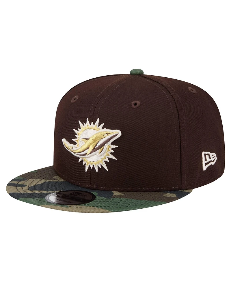 New Era Men's Dark Brown Miami Dolphins Burnt Wood Camo 9FIFTY Snapback Hat