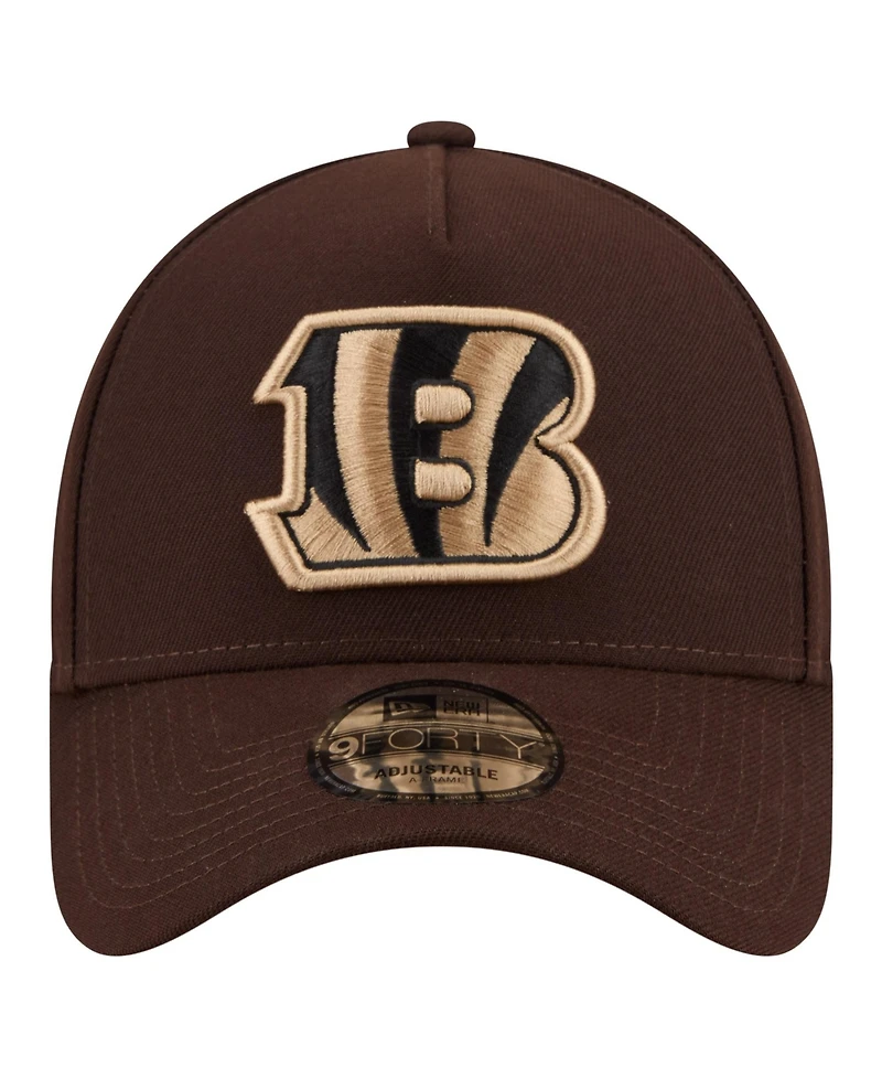 New Era Men's Dark Brown Cincinnati Bengals Burnt Wood A-Frame 9FORTY Adjustable Hat