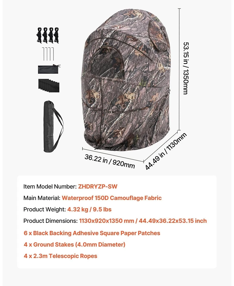 Sugift Single Person Hunting Blind Portable Concealed Shelter with Silent Zipper Door