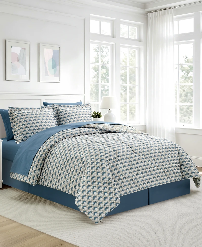 Macy's Blockprint Trellis Reversible Microfiber 8-piece Comforter Set