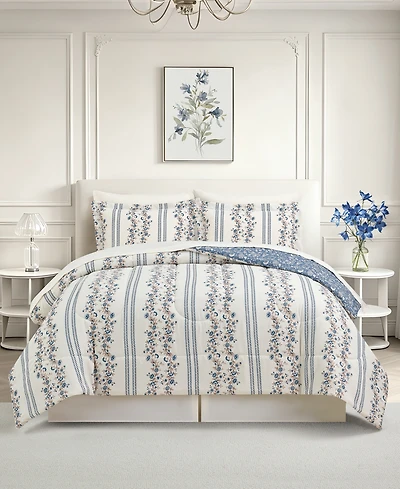 Macy's Floral Stripe Reversible Microfiber 8-piece Comforter Set