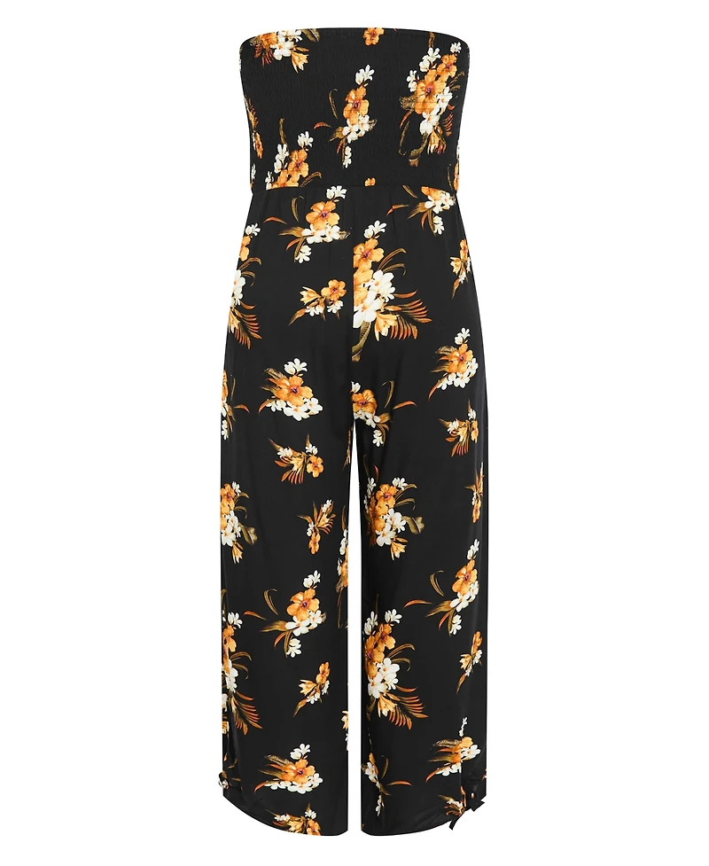City Chic Plus Aruba Print Strapless Wide-Leg Jumpsuit